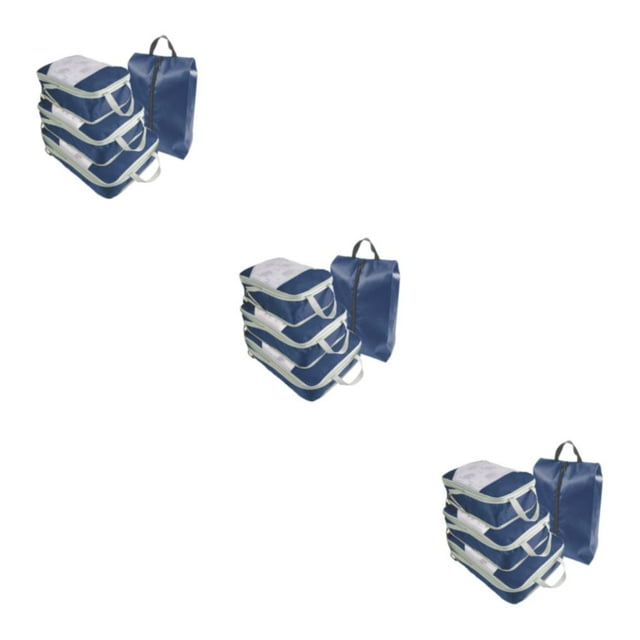 Transemion 4pcs/set Travel With Ease Using Travel Compression Packing Cubes Easy To Pack And Travel Large dark blue 3Set