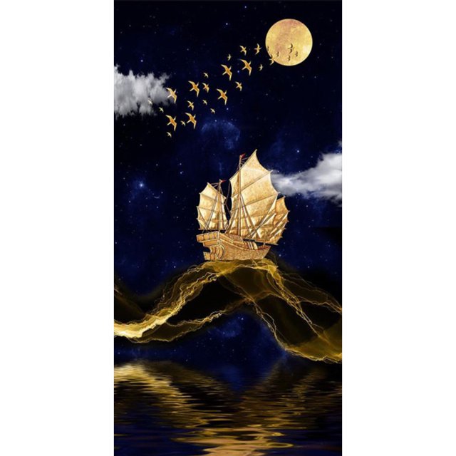 Cuadros Decorativos Kit de pintura de diamantes 5D, velero dorado, taladro redondo completo, manualidades DIY, mosaico artesanal Ehuebsd Nuevos Originales