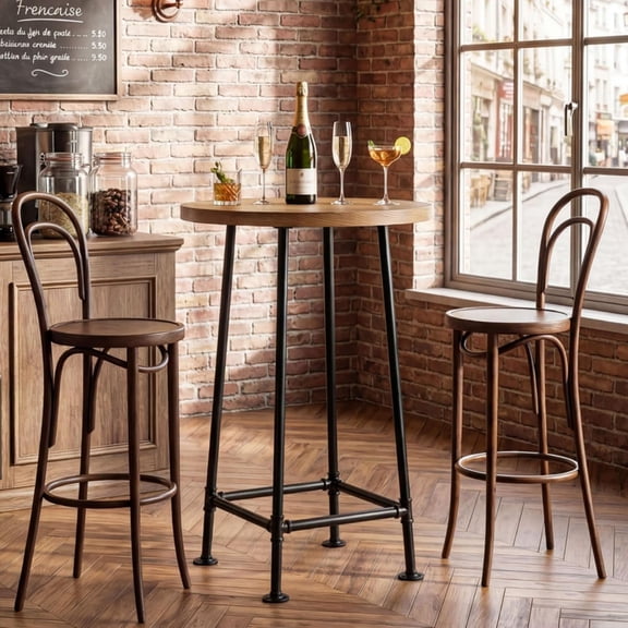 Tribesigns Round Bar Table, 39.4" High Top Pub Table with Metal Footrest, Industrial Small Drink Cocktail Furniture for Bistro, Kitchen (Only Table)