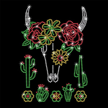 1sheet 4 Pcs Cow with Flower Pattern Iron on Rhinestones Transfer Bling Clothing Repair Applique Heat Transfer Decal Heat Transfer Patch for T-Shirt Clothing Pants Bags colorful DIY