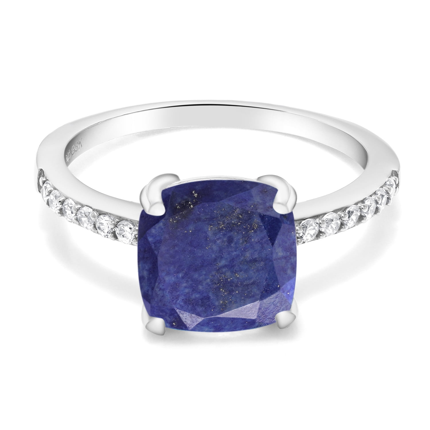Gem Stone King 2.12 Ct Cushion Blue Lapis 925 Sterling Silver Ring