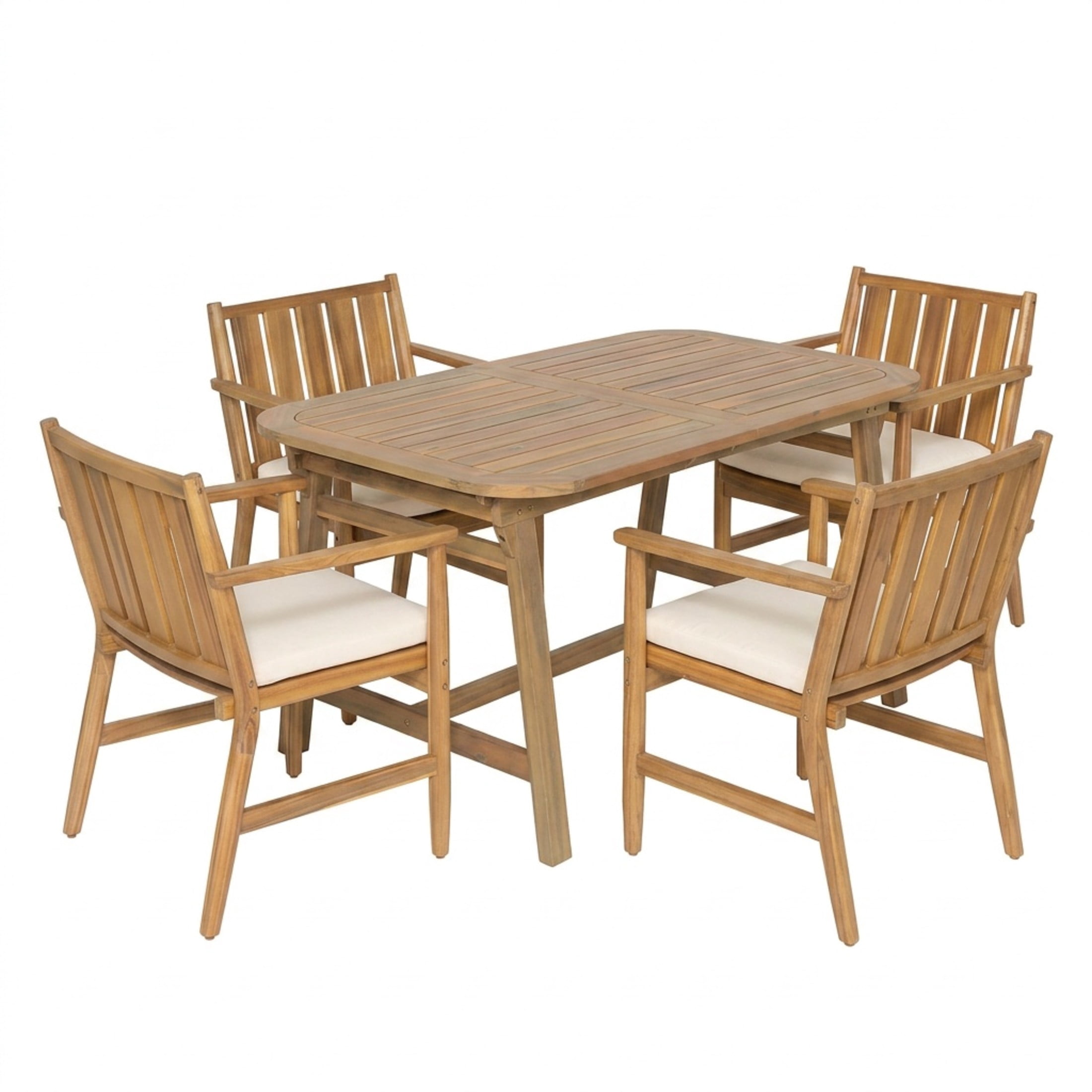 Christopher Knight Home 5-Piece Extendable Acacia Wood Patio Dining Set with Cushioned Chairs, Teak+Beige