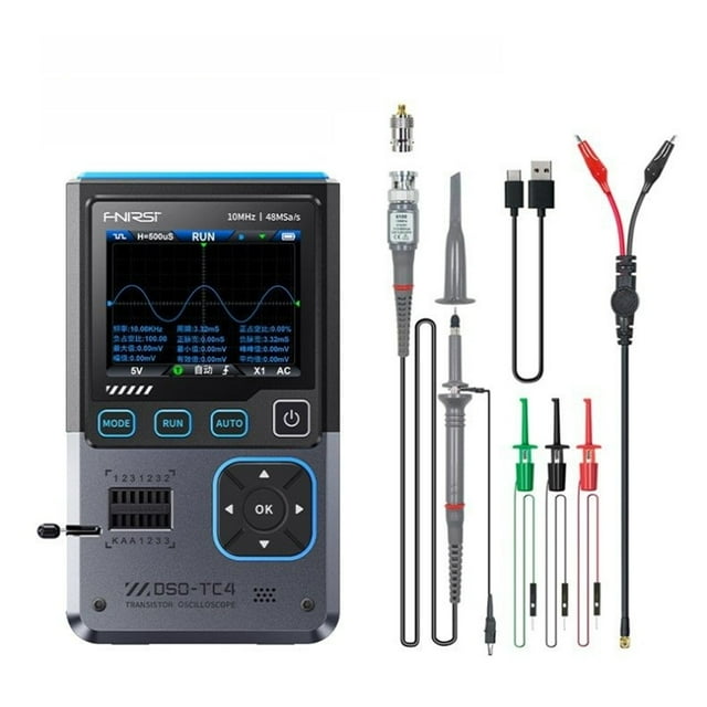 FNIRSI DSO-TC4 3-in-1 Portable Digital Oscilloscope with 10MHz Bandwidth, 48Ms/s Sampling Rate, Signal Generator (13 Waveforms, 0-50KHz), Transistor Tester for Semiconductors, LCR Meter, 2.8" TFT