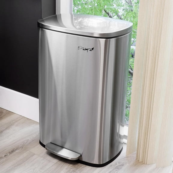 50 Liter/13 Gallon Rectangular Stainless Steel Step Trash Bin with Slow Close Mechanism in Matte Silver (13 Gallon SS Silver)