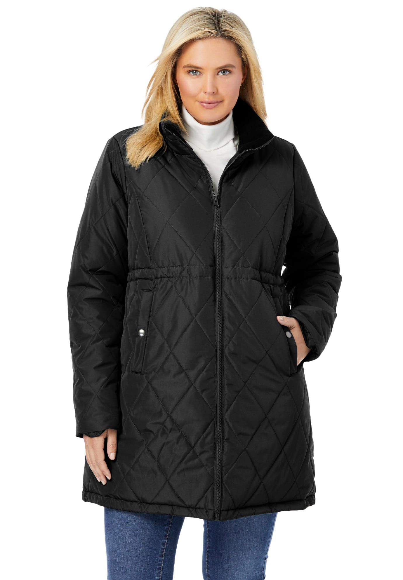 Woman Within Womens Plus Size Fleece-Lined Quilted Coat