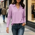 thumbnail image 5 of Asxite Womens Fall Tops Solid Casual Lapel Collar Button Down Long Sleeve Shirts, 5 of 6