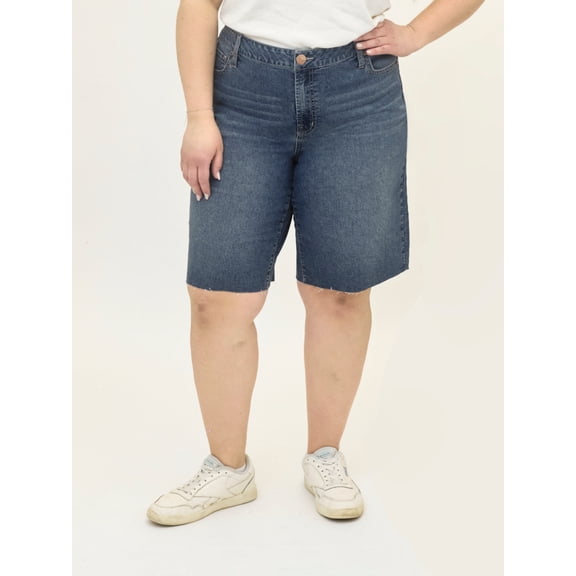 A3 Denim Women's Plus High Rise Relaxed Bermuda