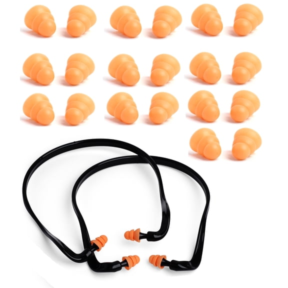 2 Pair Banded with 10 Pair of Replacement Pods - Reusable Earplugs for Noise Reduction