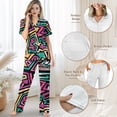 thumbnail image 4 of TSOVTHRID Geometric Arrow Pattern Print Pajama Set for Women Soft Pjs with Long Pants Button Down Sleepwear Soft Short Sleeve Nightwear Sets, Size 2XL, 4 of 7