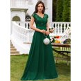 thumbnail image 5 of Dark Green V-Neck Sequin Lace Short Sleeve A-Line Evening Gown, 5 of 30