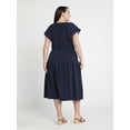 thumbnail image 2 of Time and Tru Women's and Women's Plus Double Cloth Cotton Midi Dress, Sizes XS-4X, 2 of 4