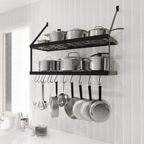 Pot Rack Wall Mounted, Pots and Pans Hanging 2 Tier 30-Inch for Kitchen Hanging Pan Rack Organizer with 12 S-Hooks Heavy-Duty Matte Black, KUR218S75B-BK