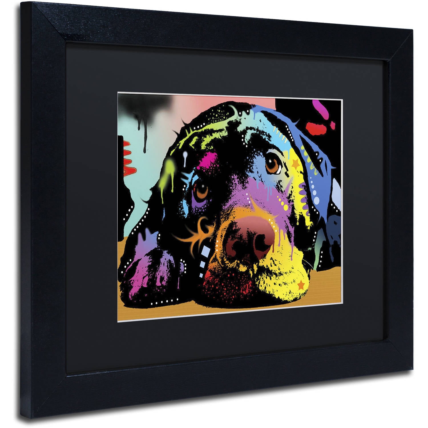Trademark Fine Art "Lying Lab" Canvas Art by Dean Russo, Black Matte, Black Frame