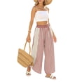 thumbnail image 5 of Sewkxo Womens Wide Leg Striped Boho Palazzo Pants with Lace Panel Summer Loose Elastic Waist Beach Vacation Lounge Pants,Deep Red M, 5 of 7