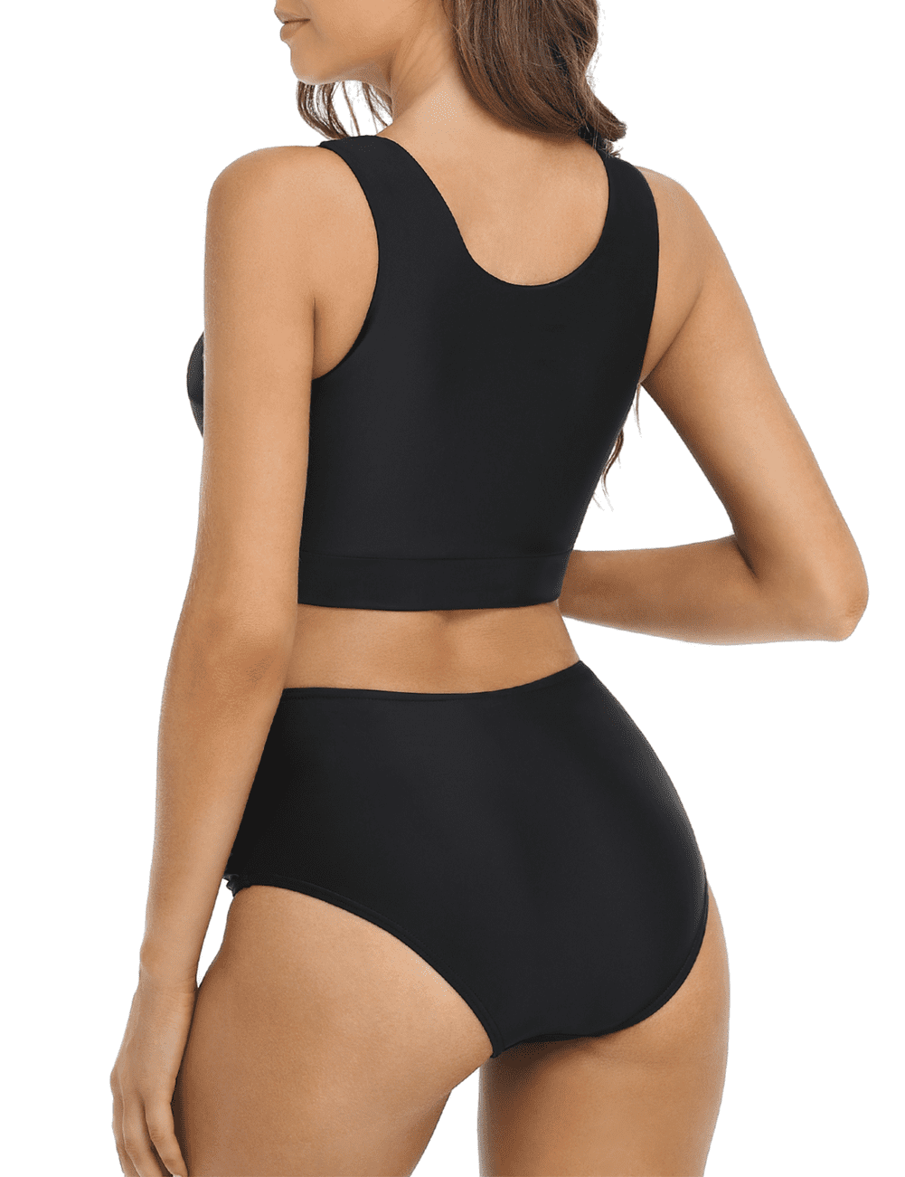 Hilor Women's High Waisted Bikini Two Piece Swimsuits High Neck Bathing  Suits Knotted Front Tankini Sets 