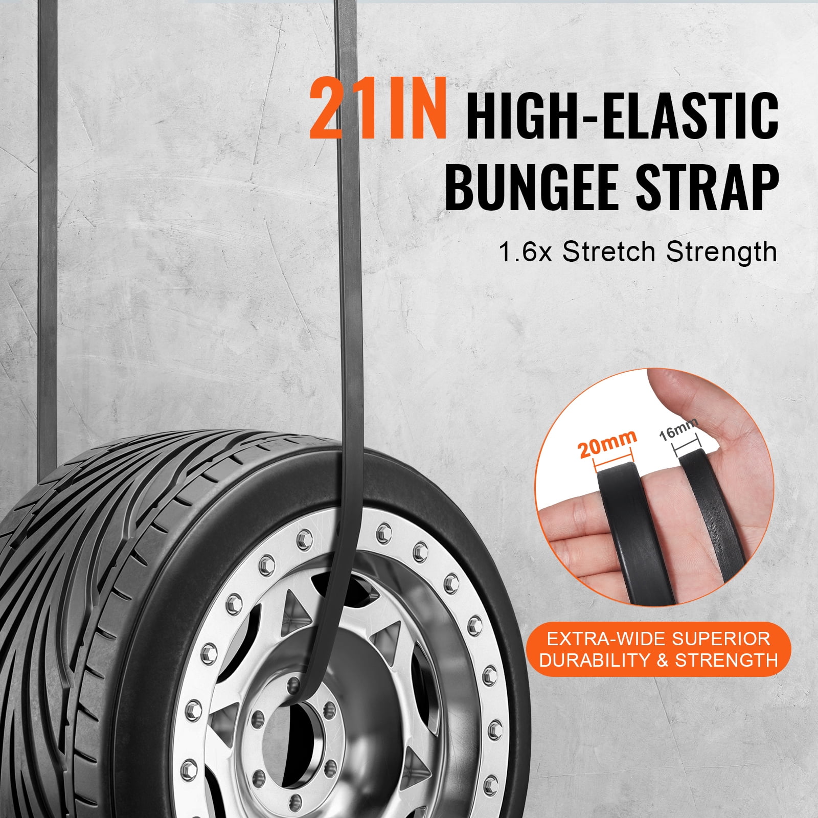 KFFKFF 50-Set Flat Bungee Cord, 19.8 mm Durable Elastic Straps with Steel S-Hooks, 21" Stretch Rope for Securing Cargo, Tarps in Trucks, Tents, Black