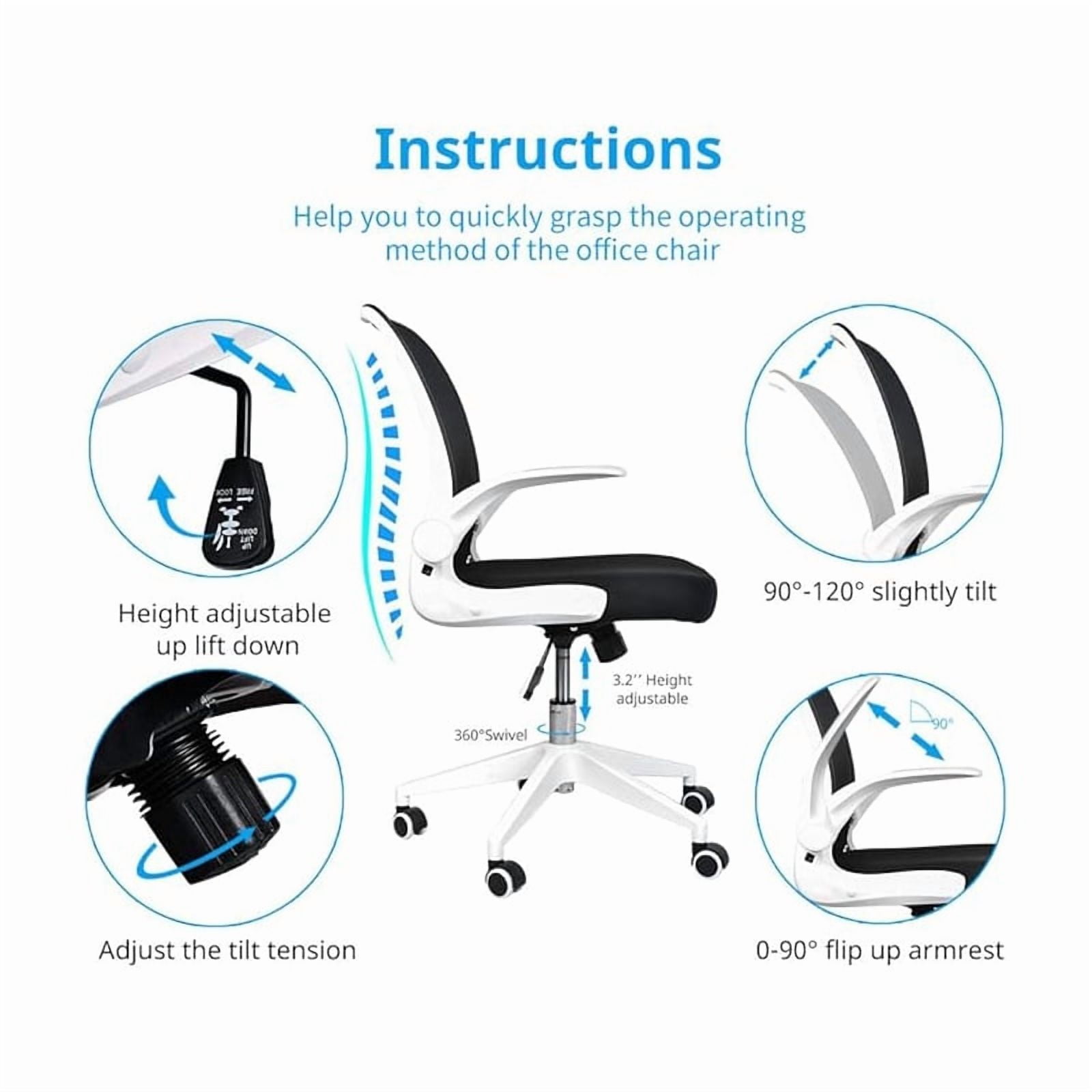 IPKIG Ergonomic Office Chair Mesh with Foldable Backrest, Mesh Home Office Computer Task Desk Chairs with Adjustable Arms & 360 Degree Universal Wheels (White)
