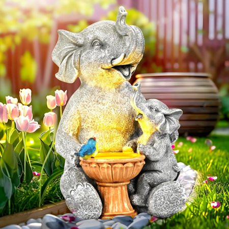 Solar Garden Decor Bird Bath Elephant Statues Outdoor, Birthday Gifts for Women, Gifts for Mom Grandma Senior Elder, Elephant Ornament for Balcony, Garden, Patio, Yard, Lawn