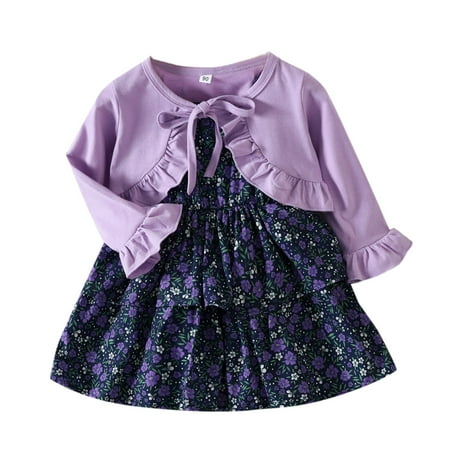 

Qufokar Ropa Para Bebes De 0 A 6 Meses Niña Children Place Dresses for Girls Toddler Girls Sleeveless Floral Prints Princess Dress Ruffles Robe Cloak Set