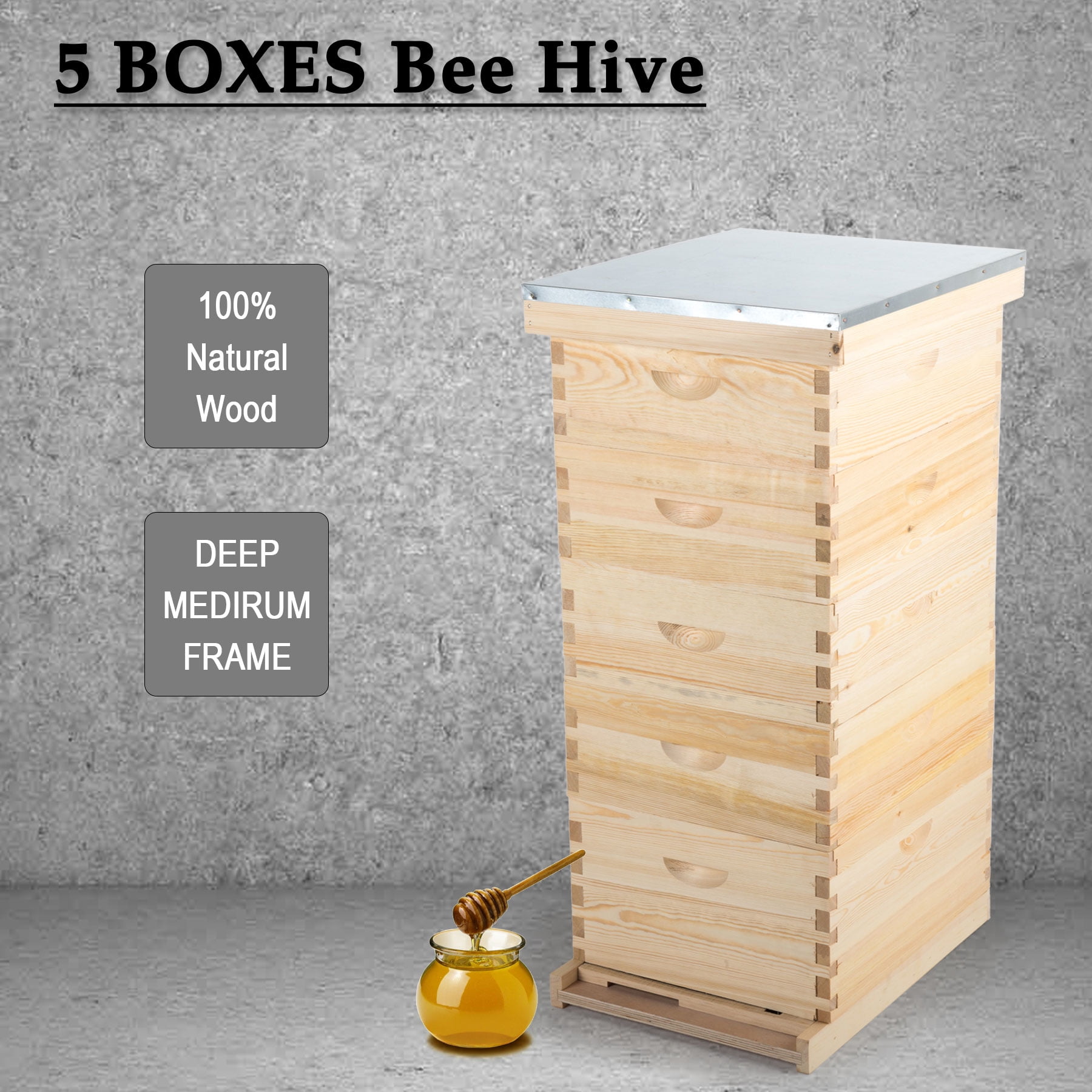 5 Brood Boxes Beehive for Beekeeping w/ Metal Roof for Beekeeping