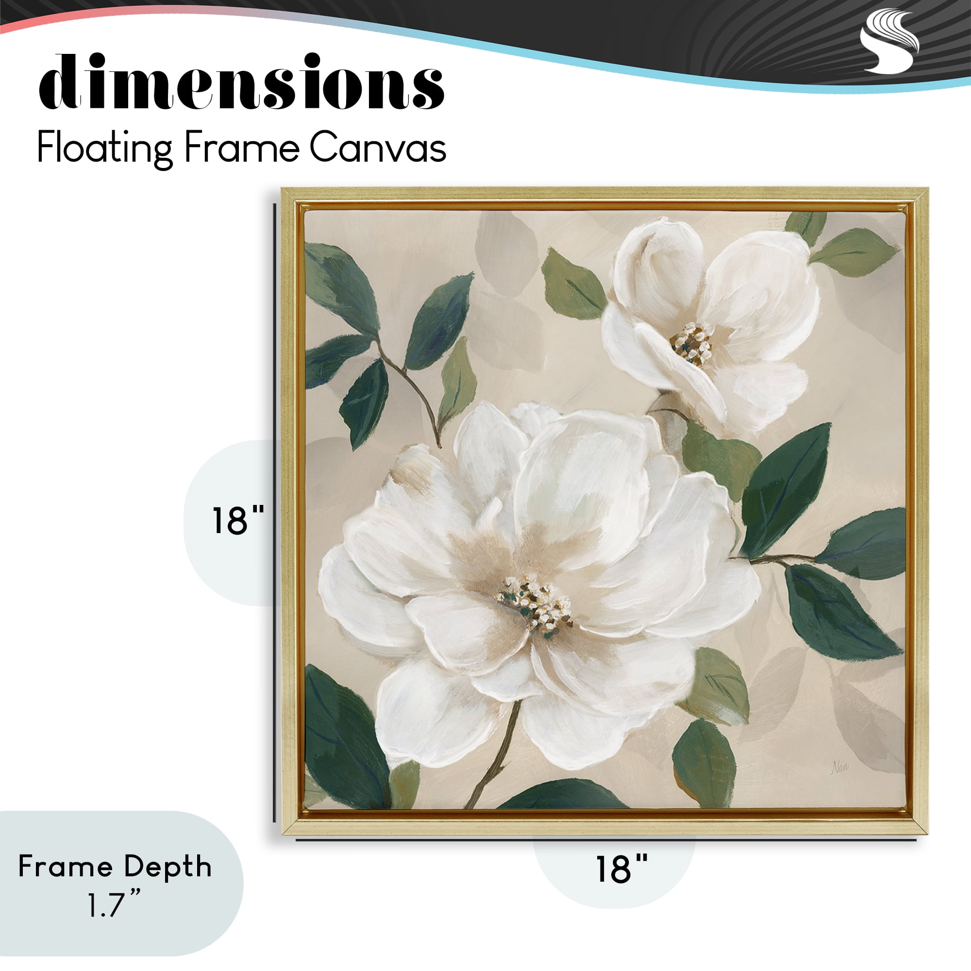 Stupell Industries Serene White Magnolia Study Gold Framed Floater Canvas Wall Art, design by Nan