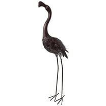 40 in. Steel Indoor & Outdoor Animal Garden Flamingo Metal Sculpture Statue with Solar Light & Ground Stake, Hammer Tone Bronze