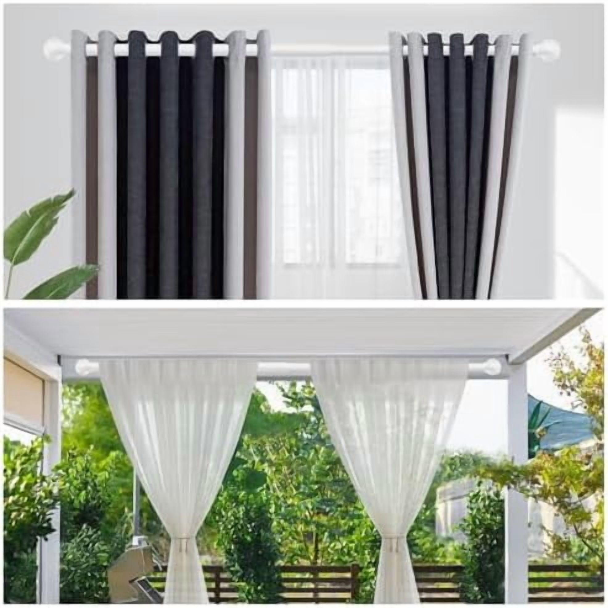 2 Pack White Industrial Curtain Rods for Windows 28 to 48 Inch(2.3 to 4 Feet), 1 Inch Diameter Blackout Wrap Around Adjustable Heavy Duty Window Drapery Rods, Indoor and Outdoor