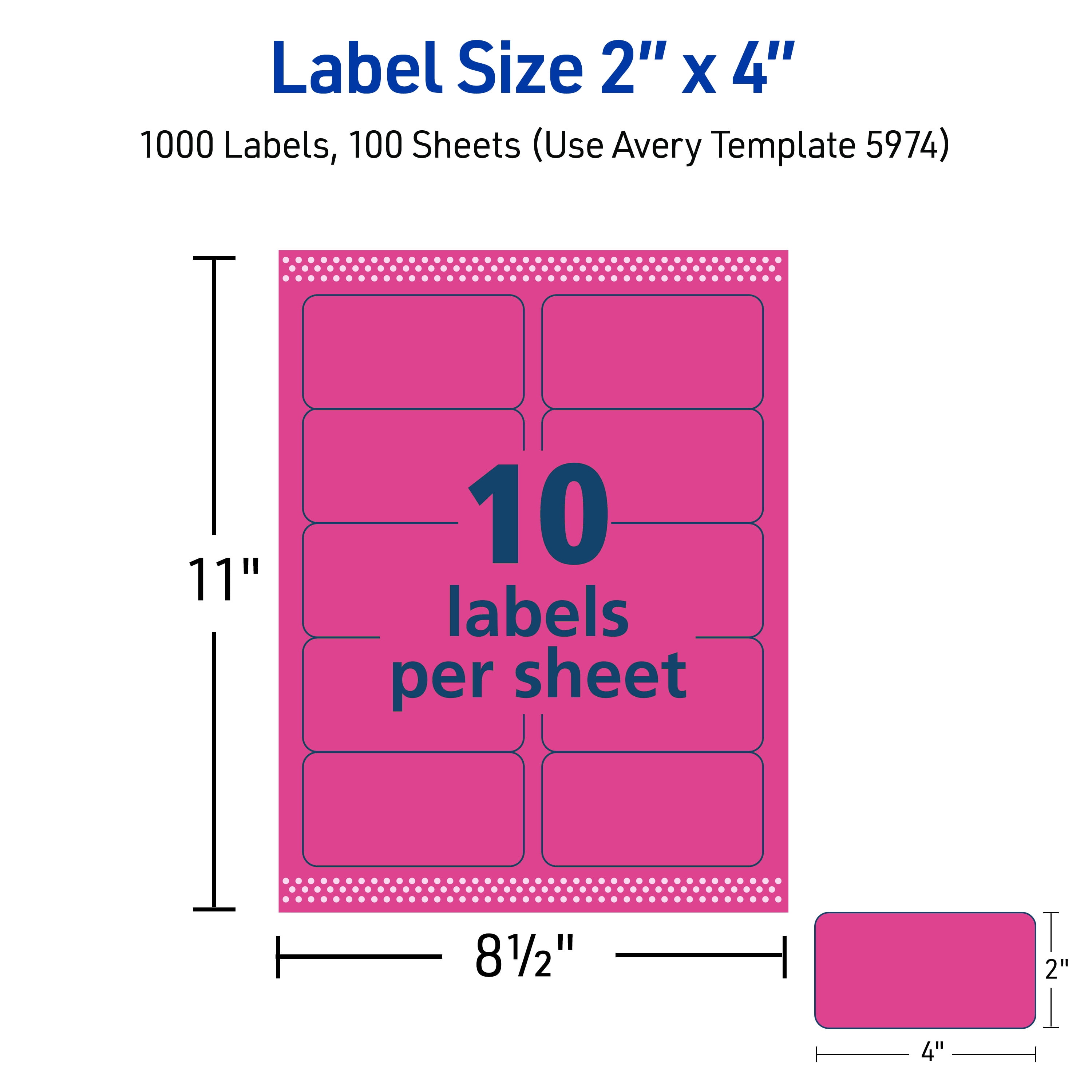 Avery Address Labels, 2" x 4", Neon Magenta, 1,000 Total (5974)
