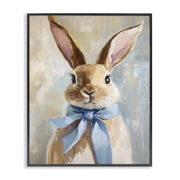 Stupell Industries Bunny with Blue Bow Black Framed Giclee Art, design by The Prints Vibe