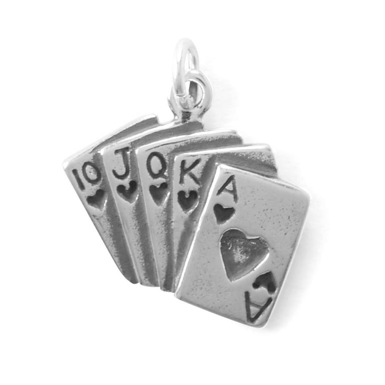 Royal Flush Playing Cards Charm Antiqued Sterling Silver Royal Flush Playing Cards Charm Antiqued Sterling Silver