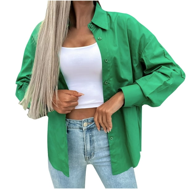 Mujeres Casual Sólido Manga Larga Turn-Down Collar Cardigan Botones Blusa Tops Odeerbi ODB-6