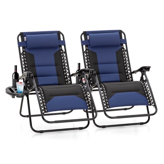 SUMMIT LIVING 2-Piece Padded Zero Gravity Chair Outdoor Patio Recliner with Adjustable Headrest and Cup Holder, Blue