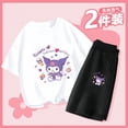 thumbnail image 1 of Kawaii Kuromi 2Pcs Kid's Short Sleeve Set Sanrios Anime Cinnamoroll Fashion Cute Girls Boy Student Cotton Casual T-Shirt Shorts, 1 of 5