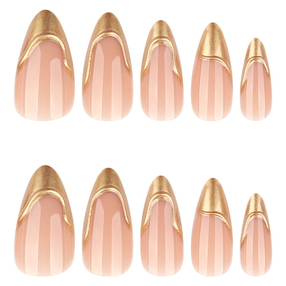 Bestselling French gold press-on nails, 3D stereoscopic almond nail tips