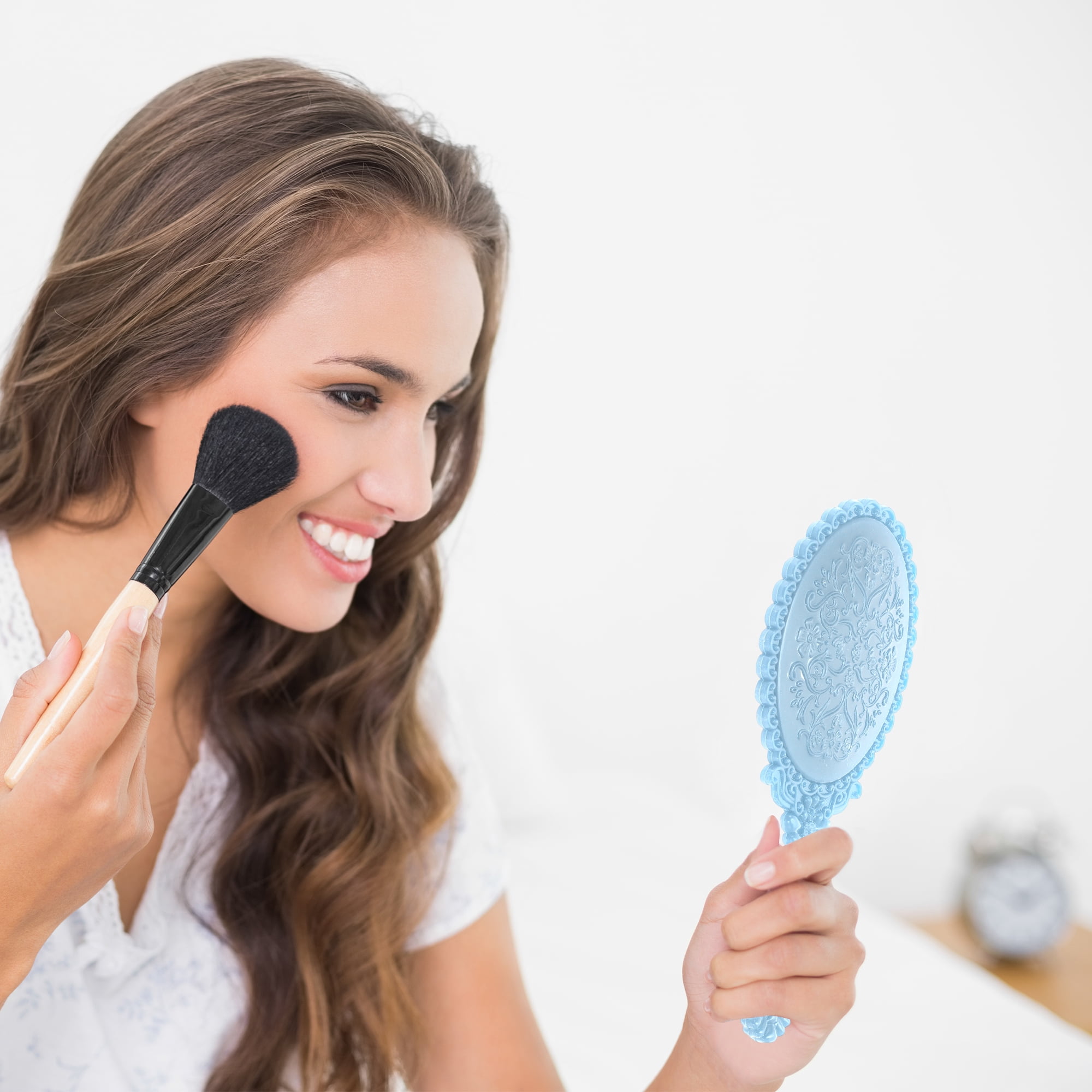 Unique Bargains 2pcs Delicate Handheld Mirror for Personal Grooming and Travel Sky Blue