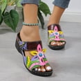 thumbnail image 2 of Flower Wedge Sandals for Women 2025 Boho Colorful Leather Open Toe Platform High Heel Slip on Dress Slippers, 2 of 7