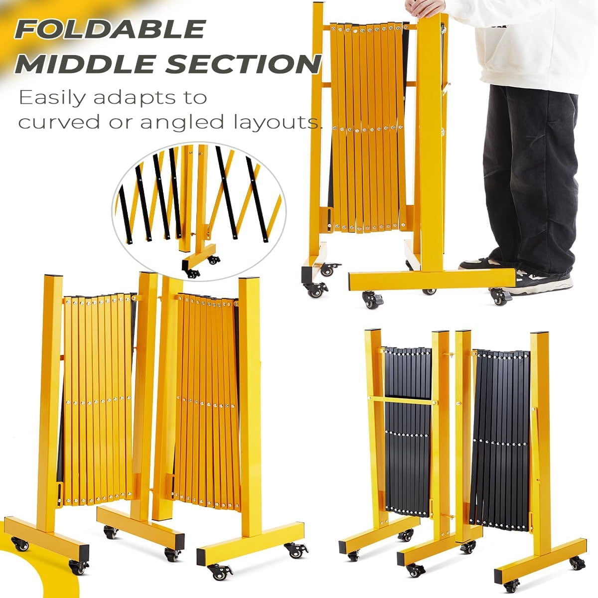 Ataucjin Metal Expandable Barricade Gate Outdoor, Folding Safety Barrier Gate, Portable Traffic Barricade Fence