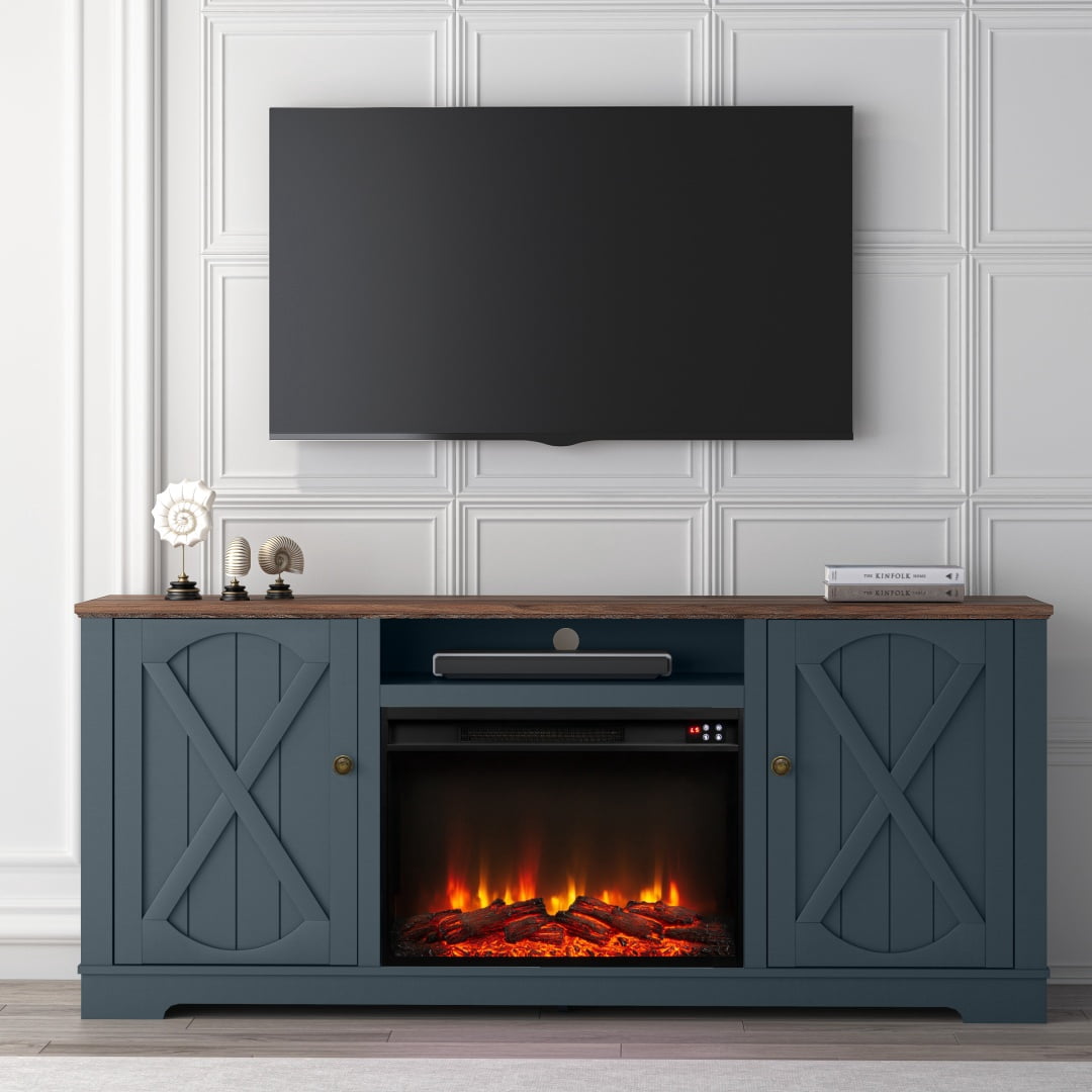 Joy River 70" Farmhouse TV Stand with 26" Electric Fireplace,Heats 400 sq ft,Navy