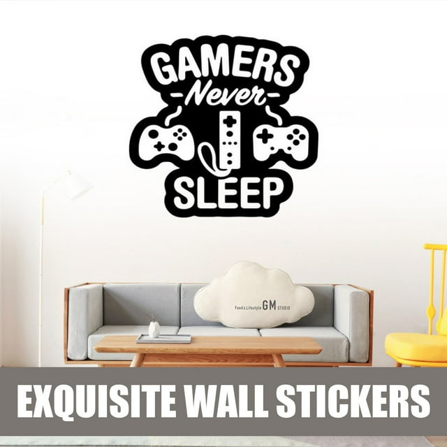 Xihbxyly Calcomanías de Pared "Gamers Never Sleep", Pegatinas de Pvc Extraíbles, Fácil Aplicación, Decoración Reutilizable para El Hogar, Ideal para Dormitorio, Residencia Universitaria o Apartamento