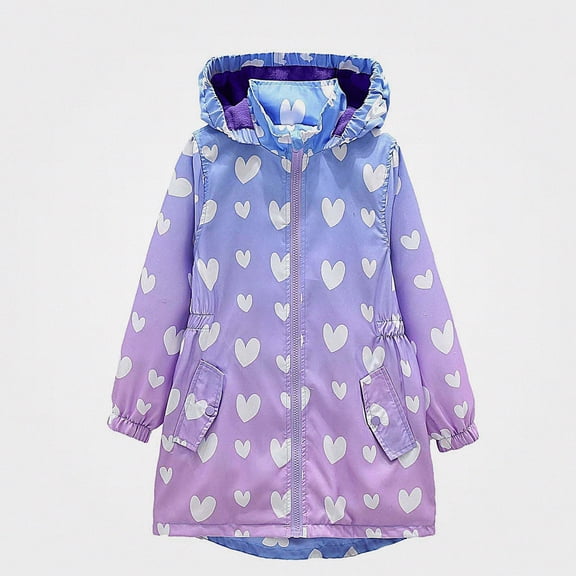 DJDLJWCJ Girls Windbreaker Jacket Cute Print Fleece Lined Windproof Winter Coat Thickened Thermal Jacket Purple Size 8