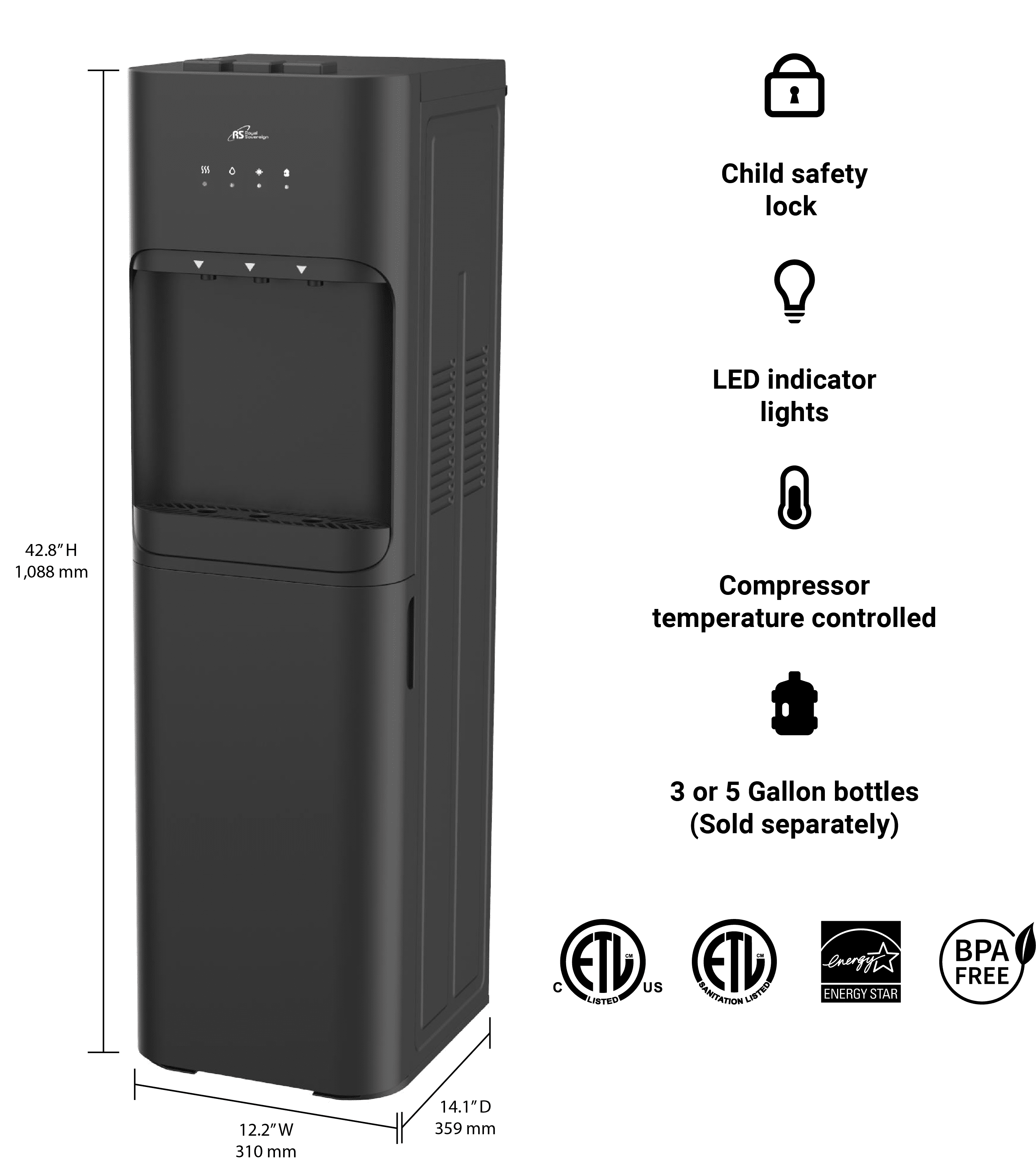 Royal Sovereign Bottom Load Water Dispenser, RWD-1800B