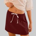 thumbnail image 2 of Loopsun Womens Summer Skirts, Women's Summer Fashion Fold Pocket Drawstring Solid Color Skirt Wine XXL, 2 of 5