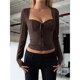 thumbnail image 4 of Top de Encaje de Larga con Cuello en V para Mujer, Estilo Y2K, Camiseta Tipo Chaleco, Ropa de Moda para Otoño e Invierno Marrón Oscuro L, 4 of 7