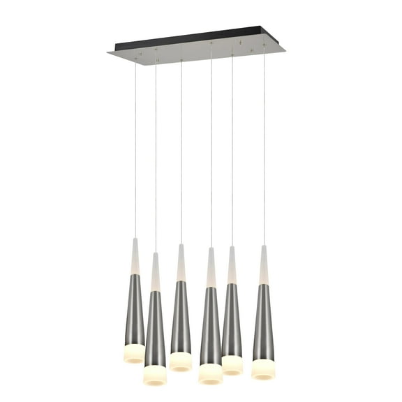 Aspen Creative 61074 Adjustable LED Six-Light Hanging Pendant Ceiling Light, Contemporary Design in Brushed Nickel Finish, Frosted Glass Shade, 22 1/2" Wide
