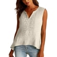 thumbnail image 5 of Women's Linen Tank Tops Pleated Cotton Linen V Neck Sleeveless Fashion Casual Vest Top V Neck Tops for Women, 5 of 6