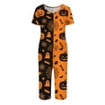 thumbnail image 4 of Womens Halloween Pajamas 2-Piece Halloween Pj Set Short Sleeve Top and 7/8 Pants Casual Outfit for Parties and Daily Wear Fluorescence Yellow M, 4 of 5