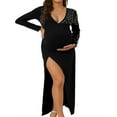 thumbnail image 1 of Robe de Maternité pour Femmes Brillante avec Strass, Col en V, Décontractée, Fendue, Manches Longues, Grossesse, Moulante, Midi, 1 of 3