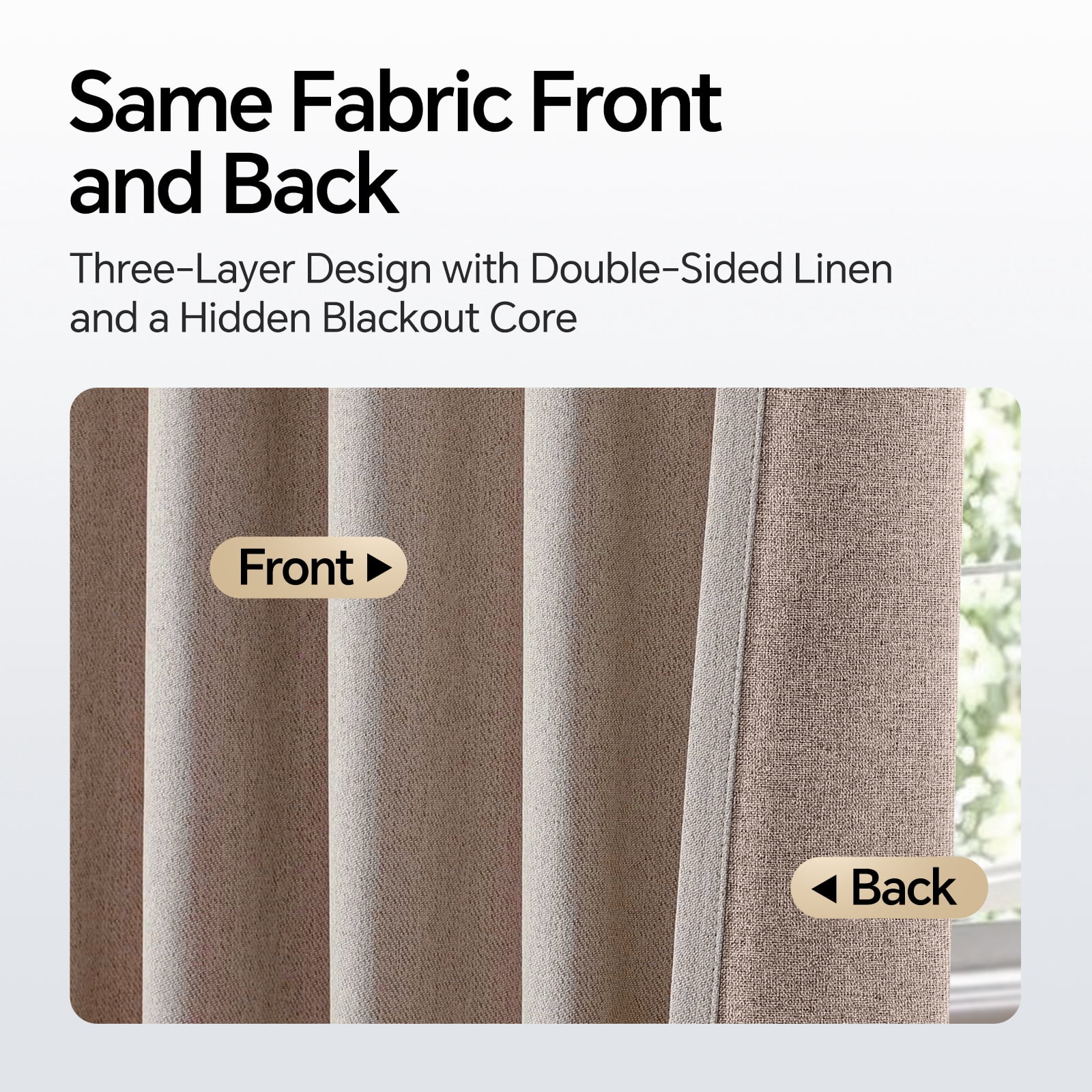 TURKIO 2 Panels 100% Blackout Linen Curtains for Living Room,Sun-Reflective Thermal Insulated Rod Pocket Curtains,52x84 inch
