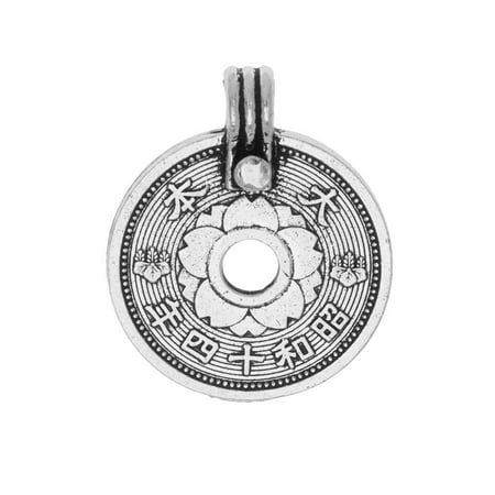 Antiqued Metal Coins Antique - TierraCast Pewter Pendant, East Asian Coin 25.5x21mm, 1 Piece, Antiqued Silver Plated