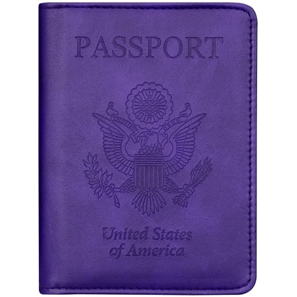 Passport and Vaccine Card Holder Combo - Leather RFID Blocking Wallet with Elastic Strap Travel Cover Case for Passport, with USA CDC Vaccination Card Slot, with Pen, Purple